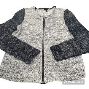Talbots Cotton Black White Tweed Knit Zipper Jacket Size M